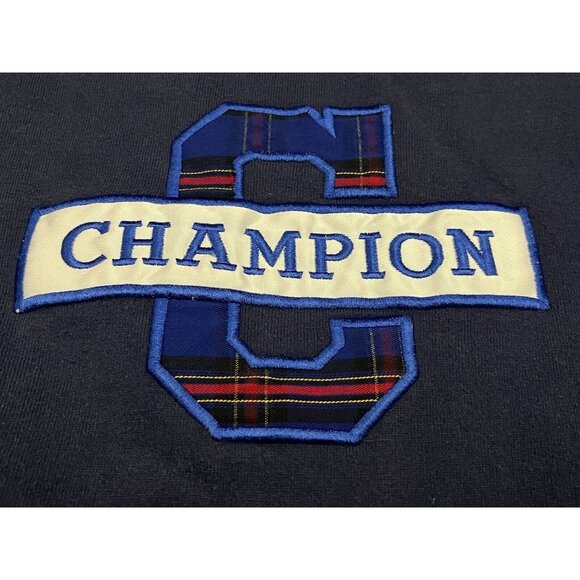Vintage Champion Sweatshirt Crewneck Plaid Spell Out Blue Small / Medium - Picture 2 of 7